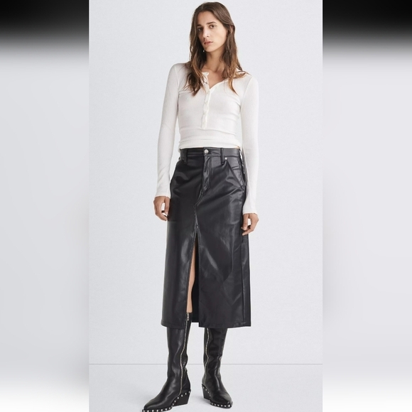 NWT Rag & Bone Sid Faux Leather Black Slit High Rise Skirt Size 28 - Picture 1 of 14